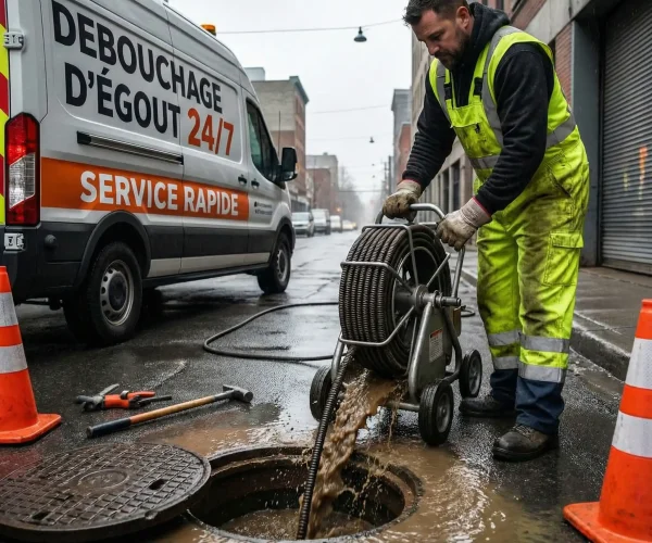 Plombier en intervention d'urgence pour un debouchage bruxelles de toilette, utilisant un furet professionnel dans une salle de bain résidentielle.