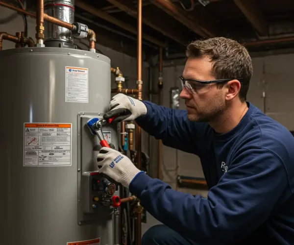 Plombier Namur installant une chaudière gaz moderne