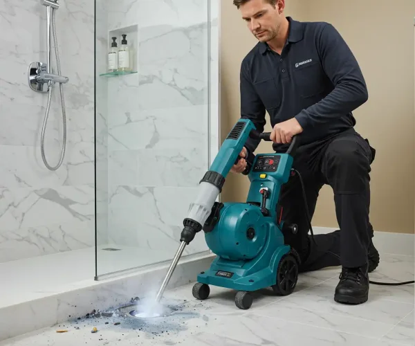 Plombier Namur débouchant une canalisation de douche