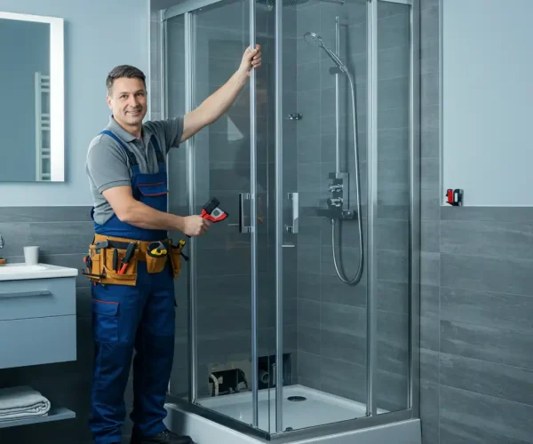 plombier Namur installant une cabine de douche moderne